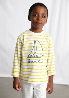 Mayoral 3083 Boy's Youth LS Embroidered Boat & Stripe T-Shirt/OLIVA