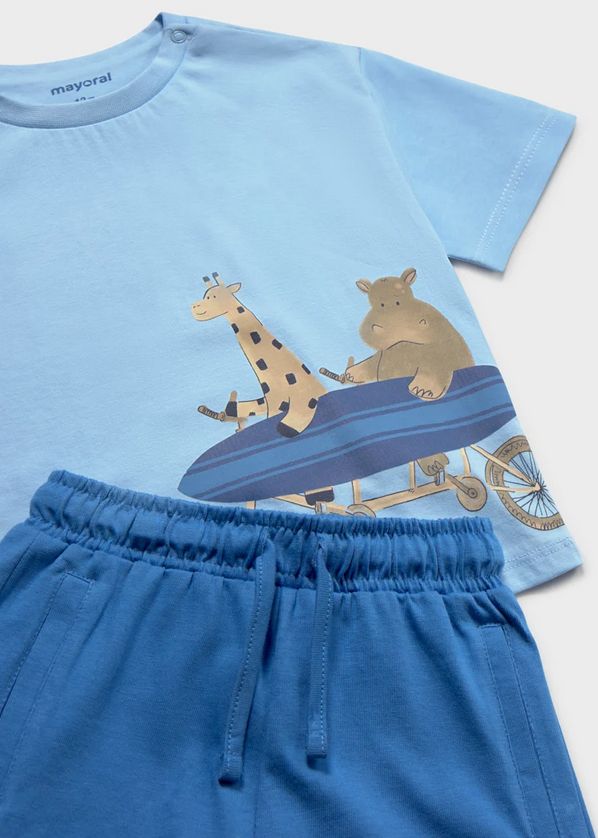 Mayoral 1670 Boy’s Junior Short Sleeve Giraffe & Hippo Print T-Shirt & Shorts Set 2PC – Atolon
