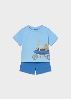 Mayoral 1670 Boy’s Junior Short Sleeve Giraffe & Hippo Print T-Shirt & Shorts Set 2PC – Atolon