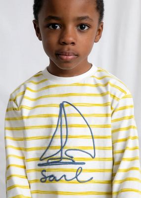 Mayoral 3083 Boy's Junior LS Embroidered Boat & Stripe T-Shirt/OLIVA