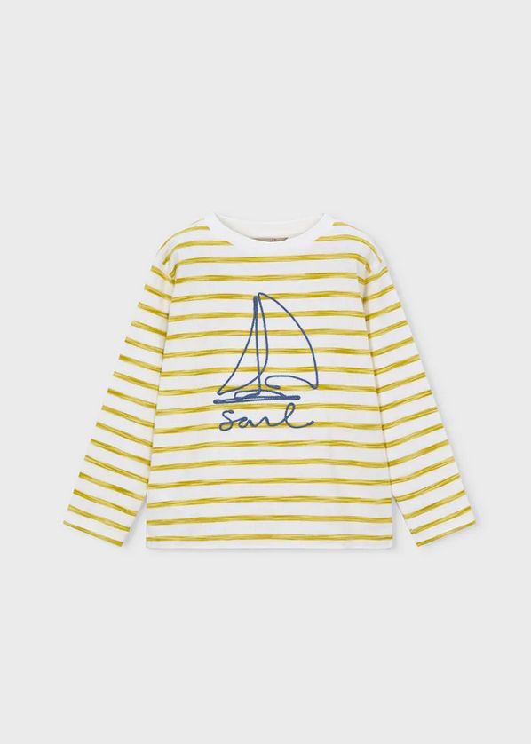 Mayoral 3083 Boy's Junior Long Sleeve Embroidered Boat & Stripe T-Shirt – Oliva