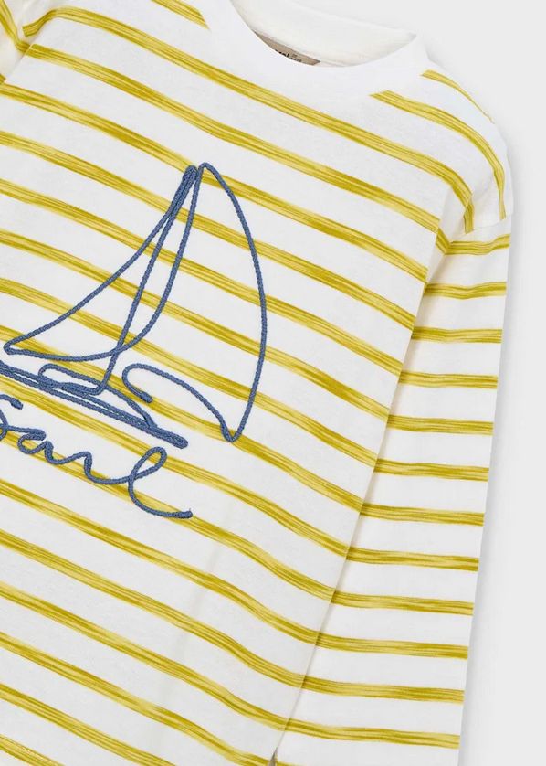 Mayoral 3083 Boy's Junior Long Sleeve Embroidered Boat & Stripe T-Shirt – Oliva