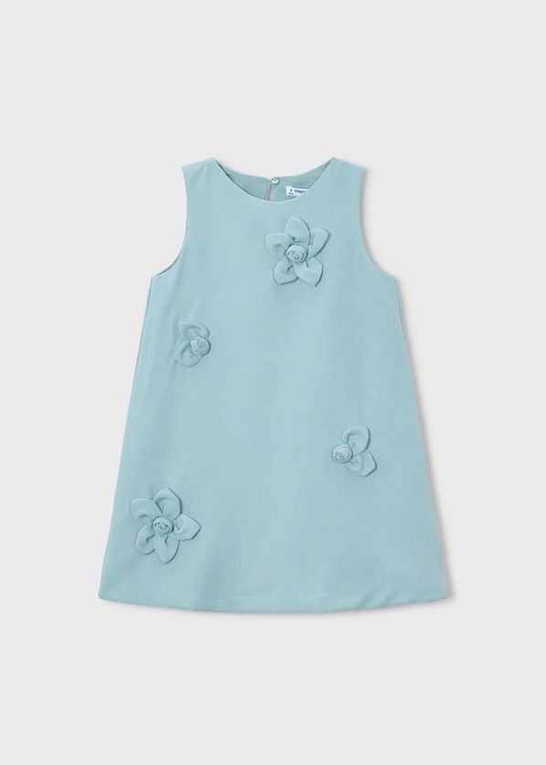 Mayoral 3922 Sleeveless Shift Dress w/ Floral Appliques