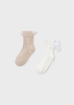 Mayoral 10184 Girl's Junior Mesh Detail Dressy Socks Set 2PC/