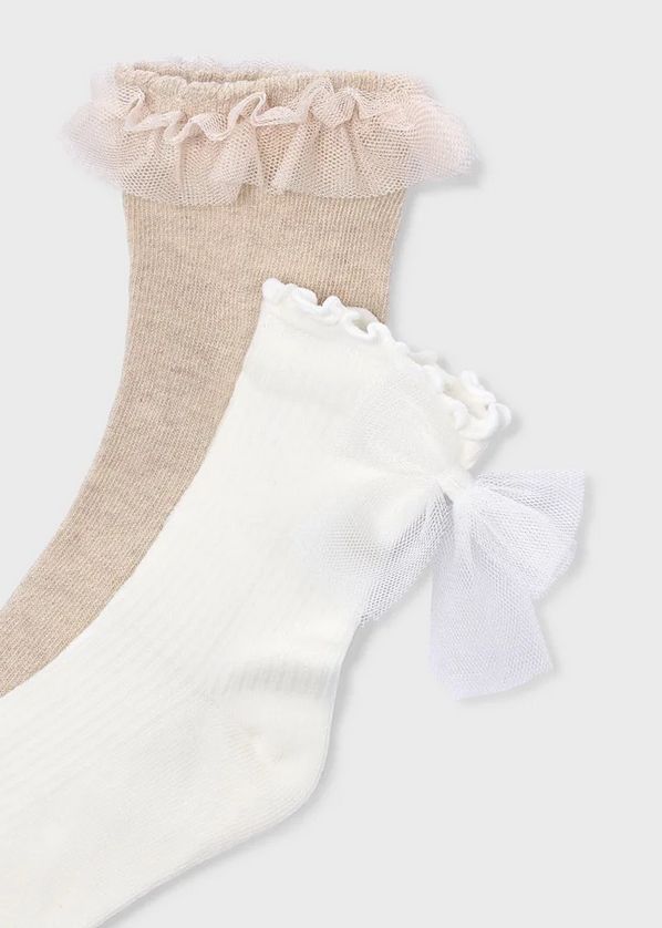 Mayoral 10184 Girl's Junior Mesh Detail Dressy Socks Set 2PC