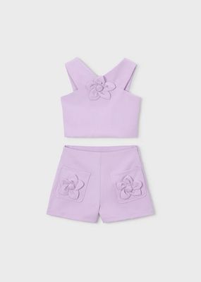 Mayoral 3948 Girls Junior Floral Crepe Top & Shorts Set 2PC/