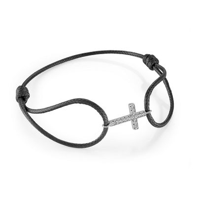 Italgem SCB135 Women's Adjustable Rope Cross Bracelet/ BLACK