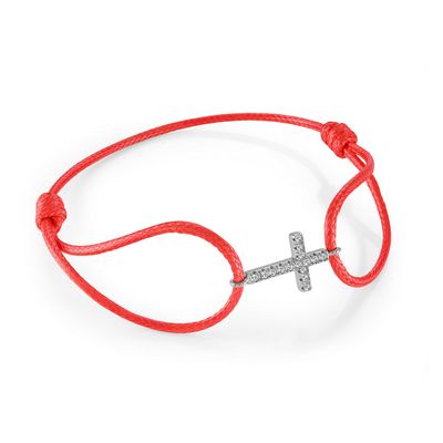 Italgem SCB134 Women's Adjustable Rope Cross Bracelet/SILVER- RED