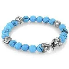 Italgem SMB781 Gun-IP S.Steel 4mm Cube Beads-Turquoise Beads 7.5+1" Bracelet
