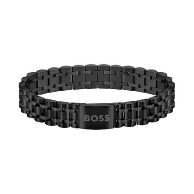 BOSS 1580646 Men's Alen Black S. Steel Mesh Cuff & Black-IP Bracelet