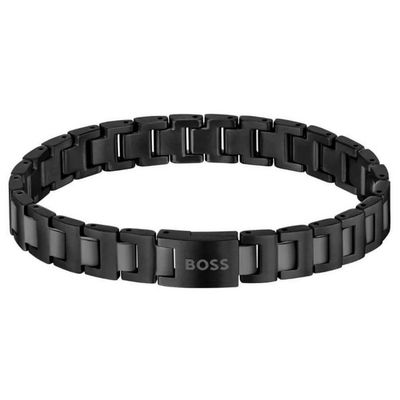 BOSS 1580752 Men's Alen Black S. Steel Mesh Cuff & Black-IP Bracelet
