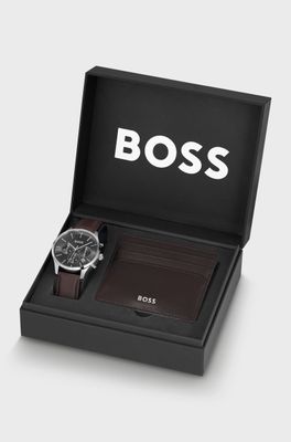 BOSS 1570188 Men's SS Watch & Card Holder Set 2PC/ BROWN (BOX SET)