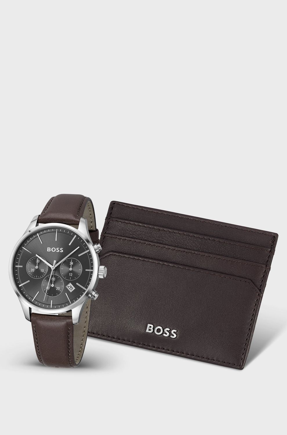 BOSS 1570188 Men's Short Sleeve Watch & Card Holder Set 2PC/ BROWN (BOX SET)