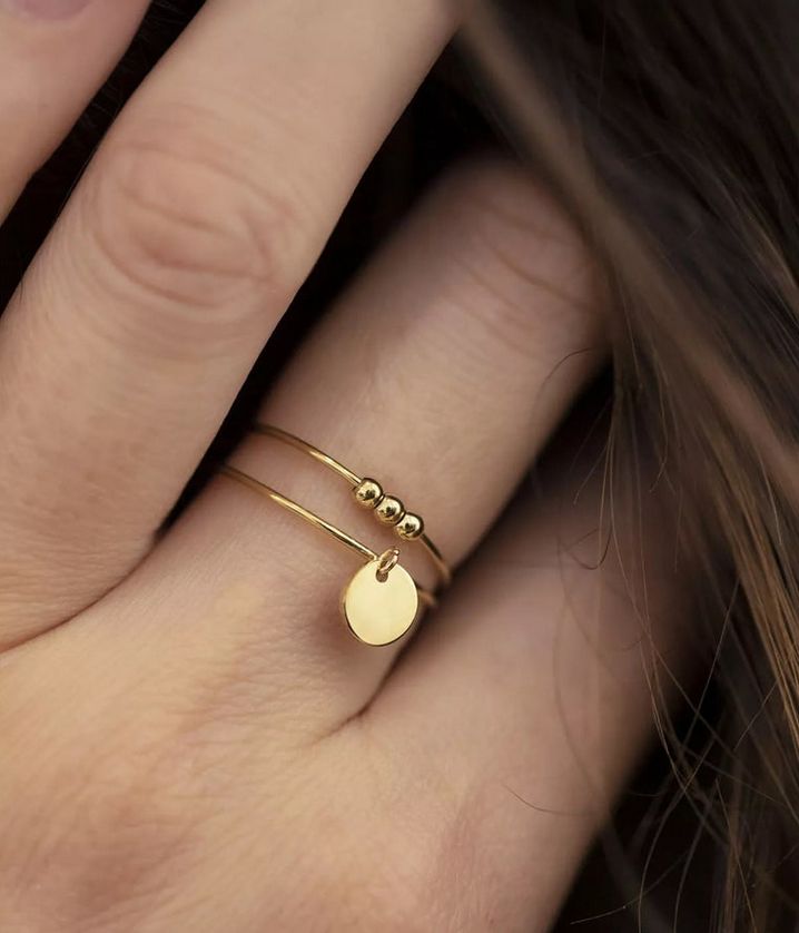 ZAG SRX9032-01 ATOMIUM Gold S. Steel Thin Stackable Ring
