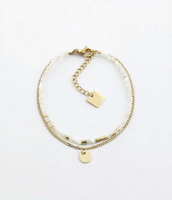 ZAG SBS8439-01SEL APACHE Gold S. Steel & White Bead Double Bracelet