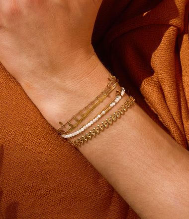 ZAG SBS8439-01SEL APACHE Gold S. Steel & White Bead Double Bracelet