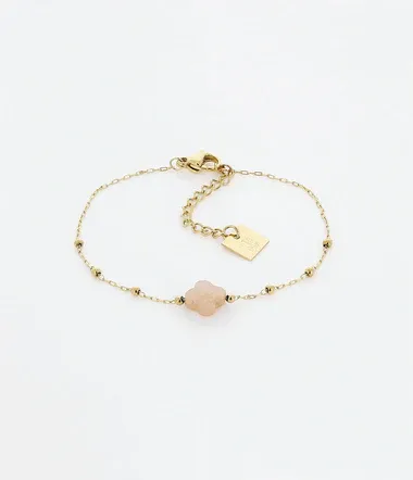 ZAG SBS07970-01 VELASQUEZ Gold S. Steel Clover Bead Bracelet