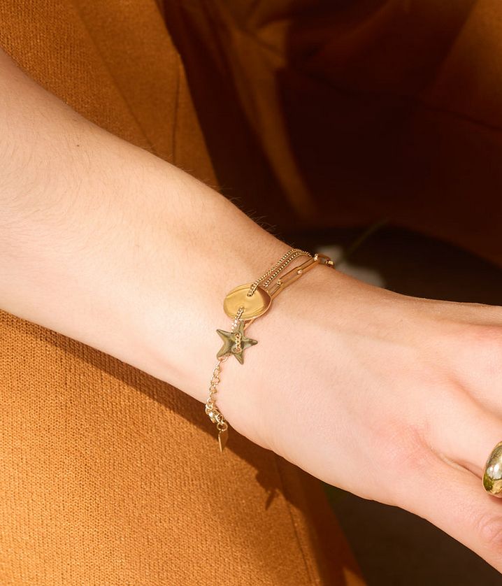 ZAG SBX9013-01 STAR Gold S. Steel Three Layer Charm Bracelet