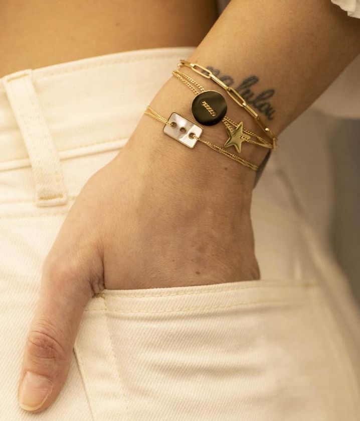 ZAG SBX9013-01 STAR Gold S. Steel Three Layer Charm Bracelet