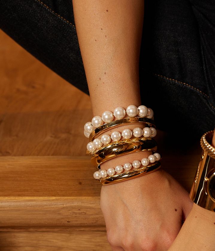 ZAG SBR21615-01SEL8 MARLA Gold S. Steel Elastic Pearl Bead Bracelet