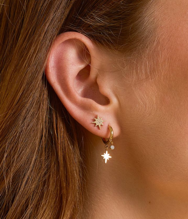 ZAG SEC9456-01 CAP SKIRRING Gold Plated S.Steel Star Dangle Hoop Earrings