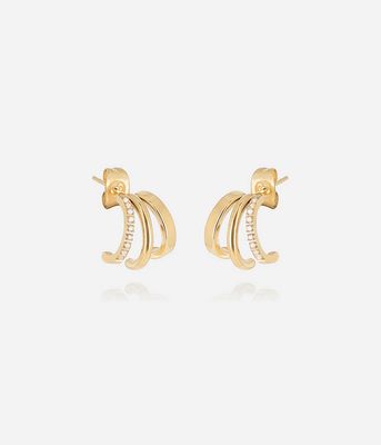 ZAG SEX25190-01 VIRGINIA S.Steel Gold Plated Small CZ Triple Hoop Earring