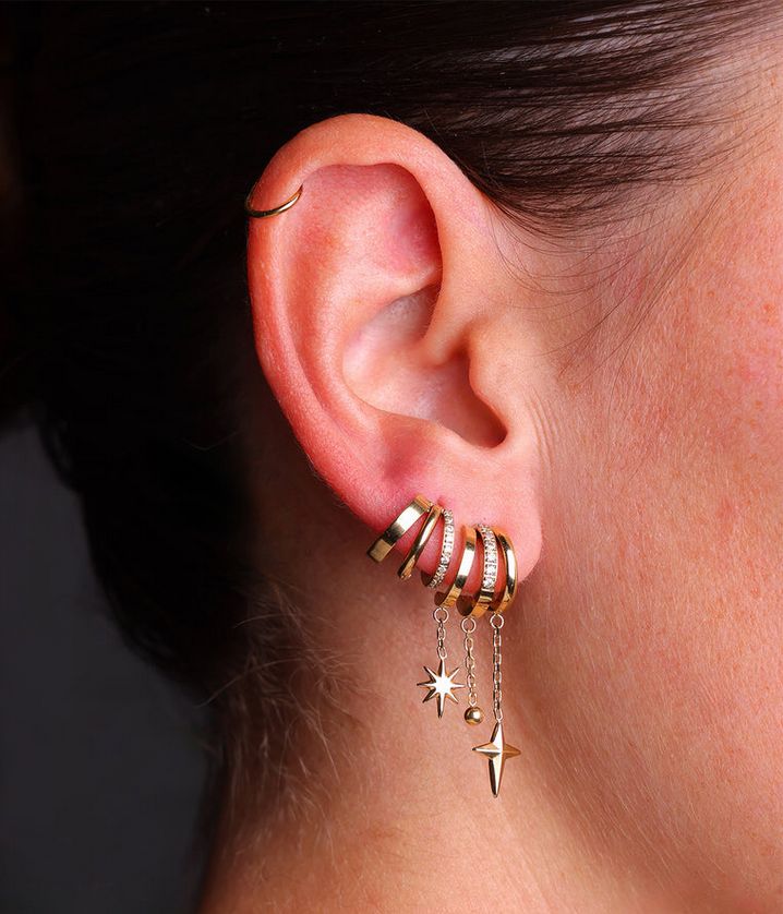ZAG SEX25190-01 virginia petites boucles d'oreilles anneaux triples CZ en acier inoxydable plaqué or