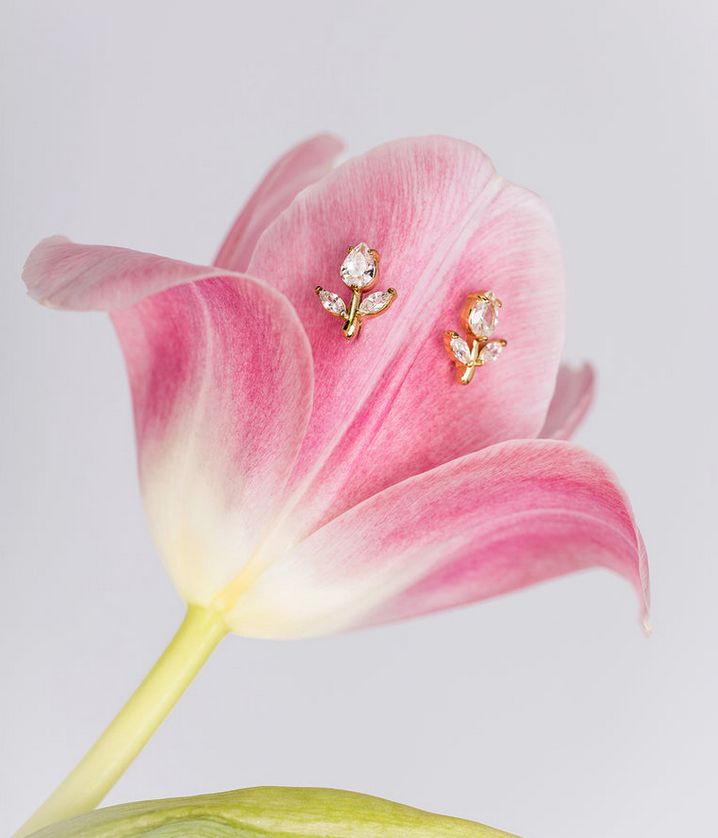ZAG SEP24302-01 CIRCEE S.Steel Gold Plated CZ Flower Stud Earrings