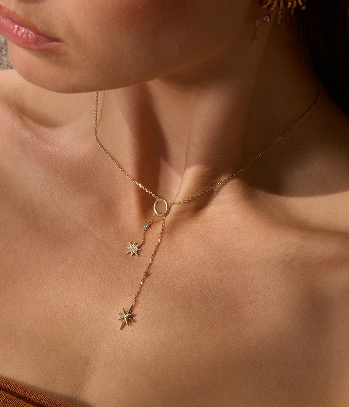 ZAG SNM24376-01 delta collier long multi étoiles CZ en acier inoxydable doré