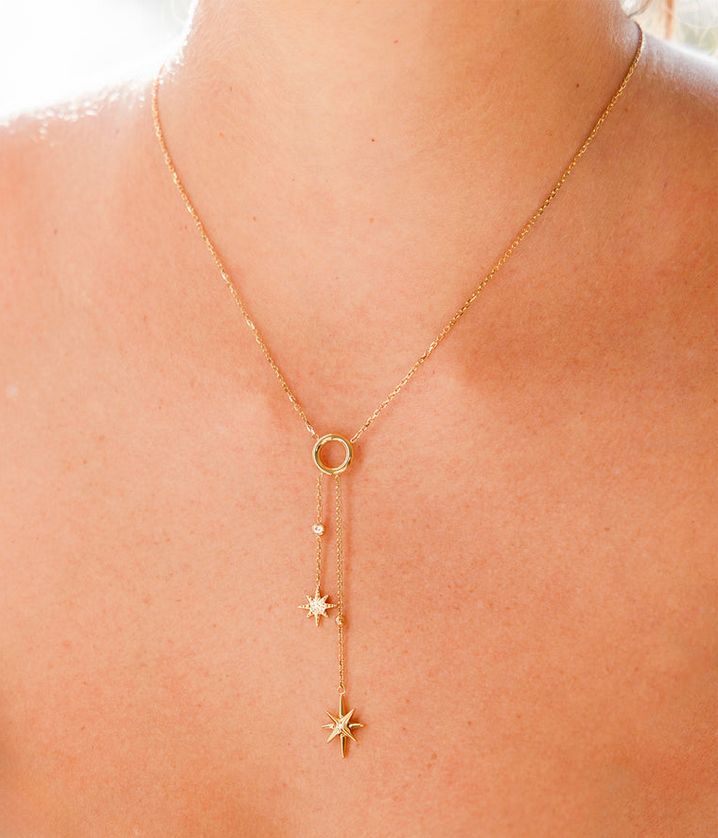 ZAG SNM24376-01 delta collier long multi étoiles CZ en acier inoxydable doré