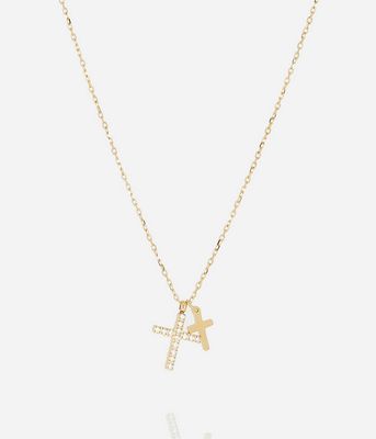 ZAG SNS25812-01 QUATRO Gold S. Steel CZ Double Cross Pendant Necklace