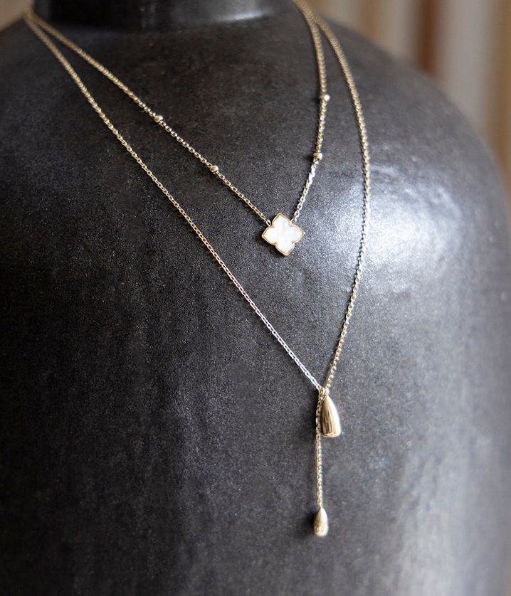 ZAG SNS25398-01SEL RACINE Gold S. Steel Four Leaf Clover Stone Necklace