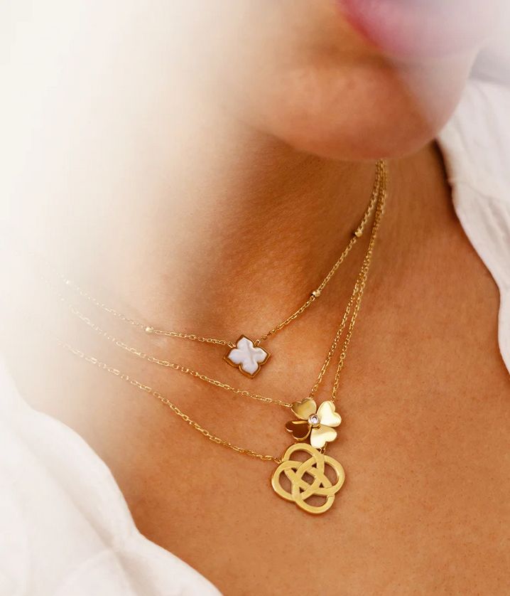 ZAG SNS25398-01SEL RACINE Gold S. Steel Four Leaf Clover Stone Necklace