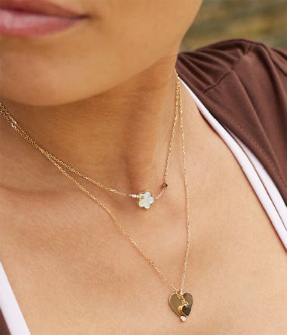 ZAG SNS26588-01SEL NAIS Gold S. Steel Floral Stone Pendant Necklace