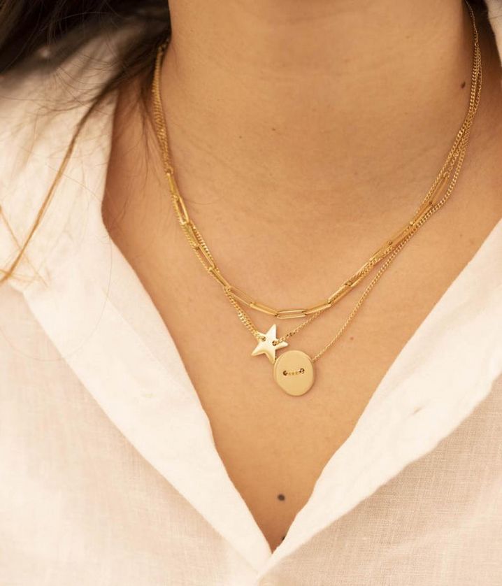 ZAG SNX9013-01 STAR Gold S. Steel Triple Layer Charm Necklace