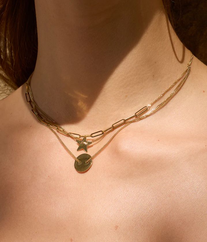 ZAG SNX9013-01 STAR Gold S. Steel Triple Layer Charm Necklace