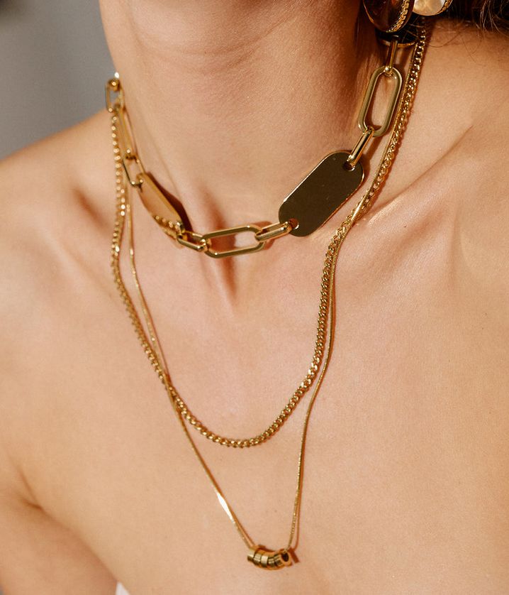 ZAG SNM27896-01 OSARI Gold S. Steel Oval Coin Chain Link Necklace