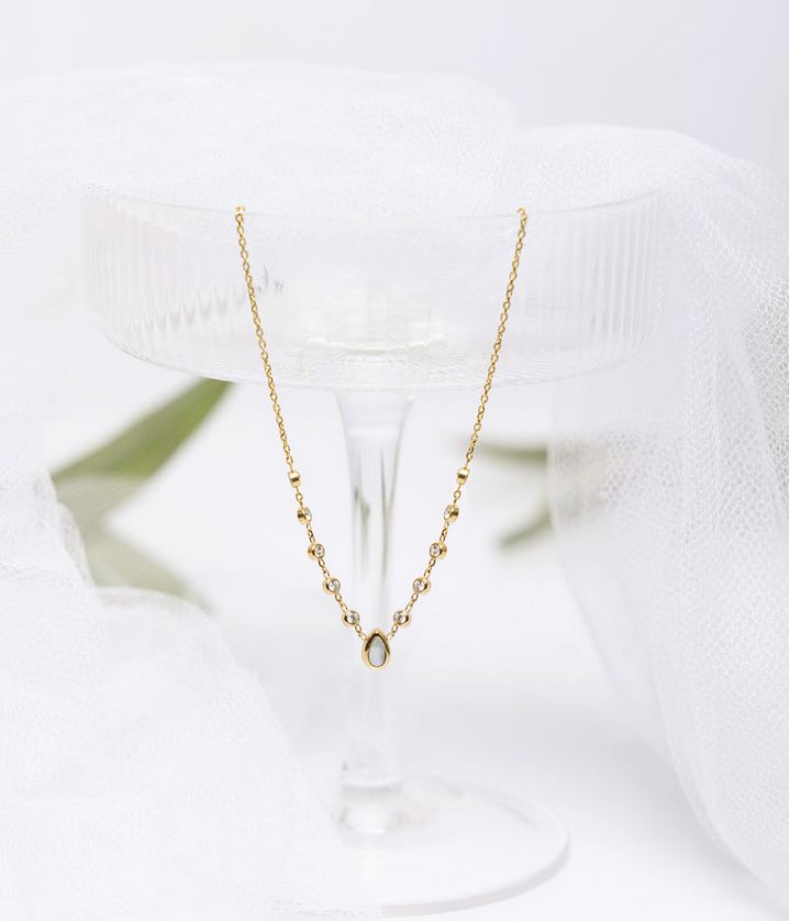 ZAG SNS27766-01 ADRANO Gold S. Steel WHT Drop CZ Necklace