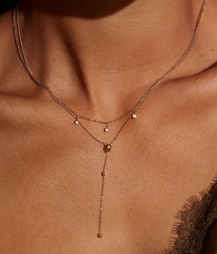 ZAG SNX24279-01 DILBANA Gold S. S Double Layer CZ Long Necklace