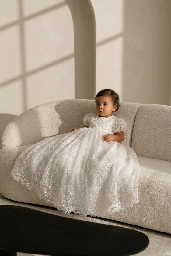 Teter Warm B41L Baby Girl's Pearl Baptismal Dress & Bonnet Set