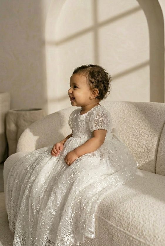 Teter Warm B41L Baby Girl's Pearl Baptismal Dress & Bonnet Set