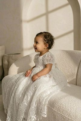 Teter Warm B41L Baby Girl's Pearl Baptismal Dress & Bonnet Set/