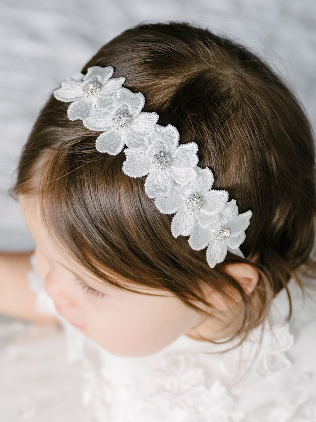Teter Warm AH44 - Baby Girl's Lace & Rhinestone Floral Headband – White