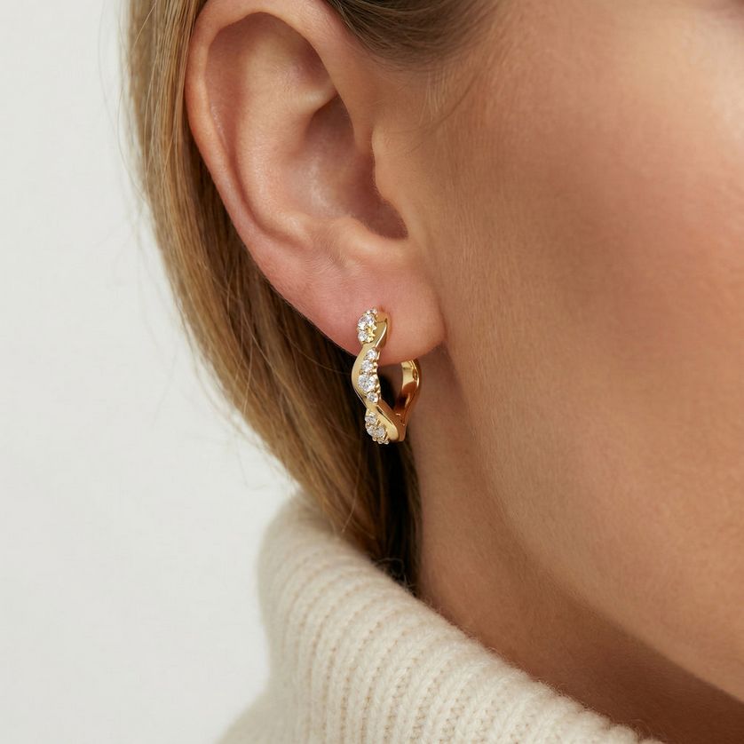 Sif Jakobs E2762-CZ-YG ELLERA Gold Plated Waves Altro Creolo Hoop Earrings