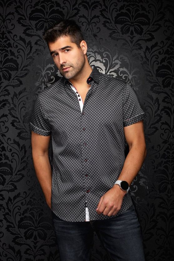Au Noir ALONA Men's Short Sleeve Button Up Pattern Shirt