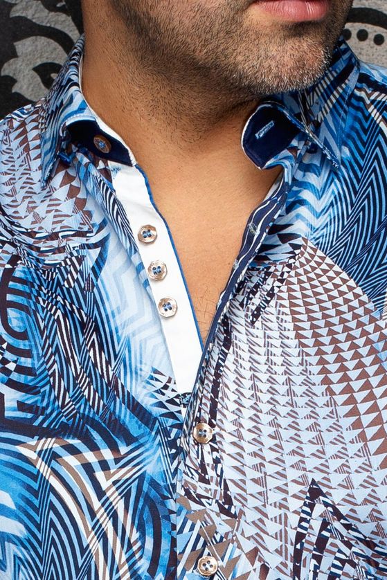 Au Noir BADESI Men's Short Sleeve Button Up Eccentric Pattern Shirt