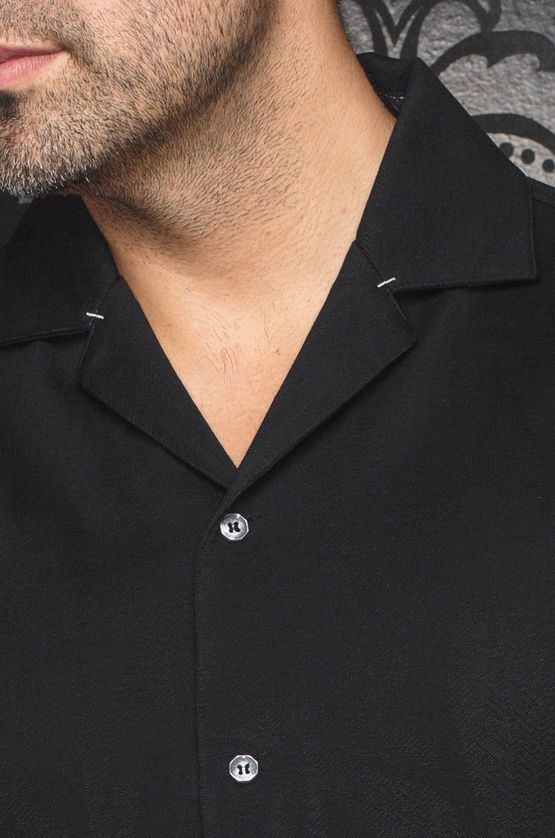 Au Noir BRAHEA Men's Short Sleeve Button Up Solid Shirt