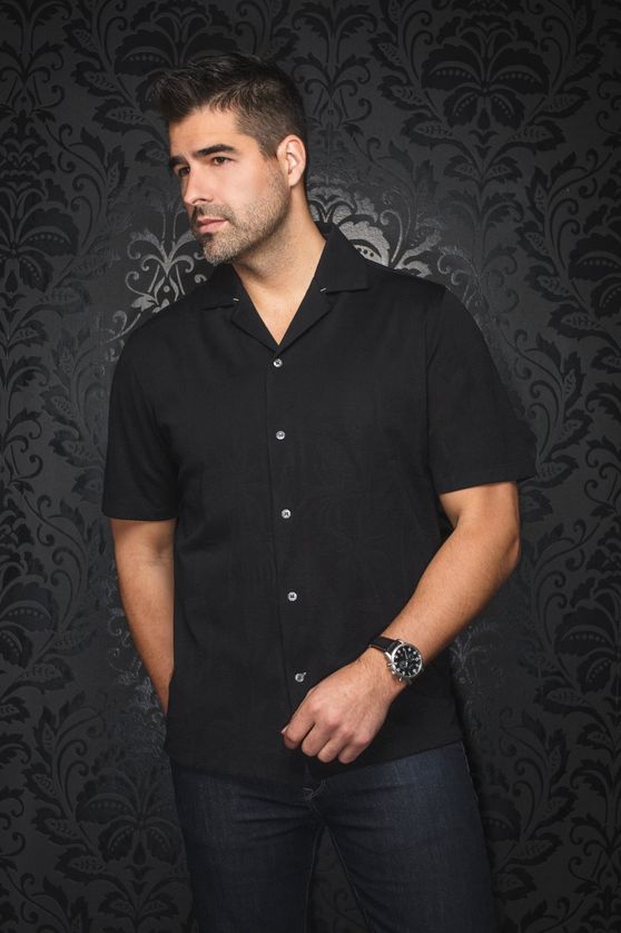 Au Noir BRAHEA Men's Short Sleeve Button Up Solid Shirt