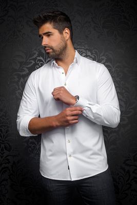 Au Noir ALEXANDER SLD Men's LS Extendable Dress Shirt/ WHITE STONE
