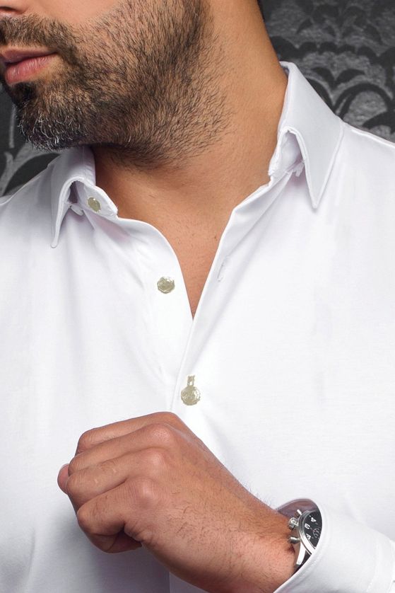Au Noir ALEXANDER SLD Men's Long Sleeve Extendable Dress Shirt – White Stone